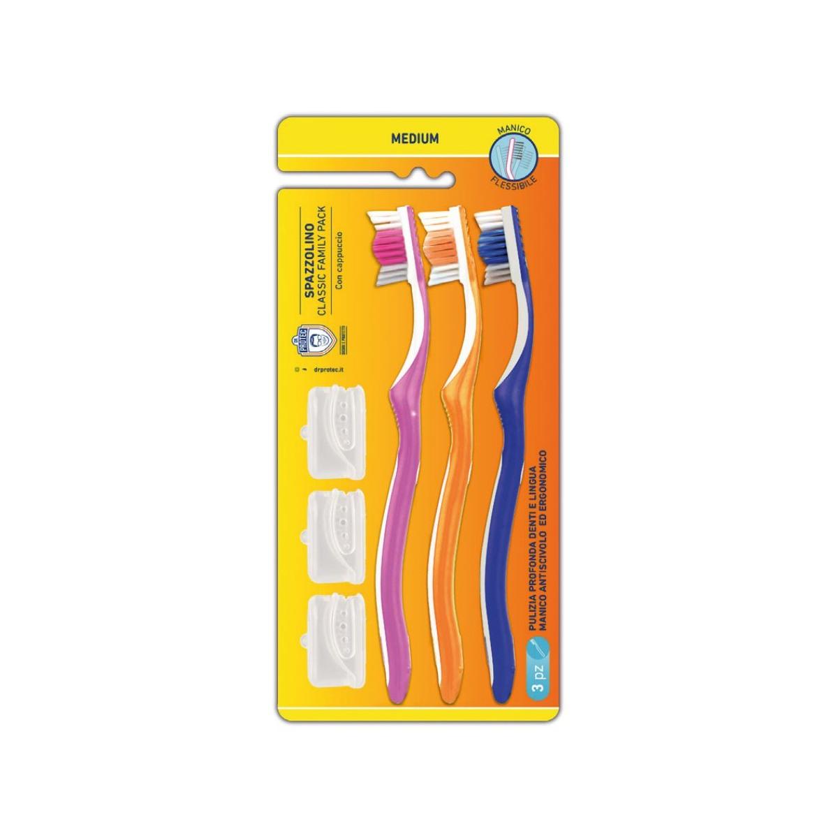 Dr.protec spazzolino classic 3pz family pack con capp. med.